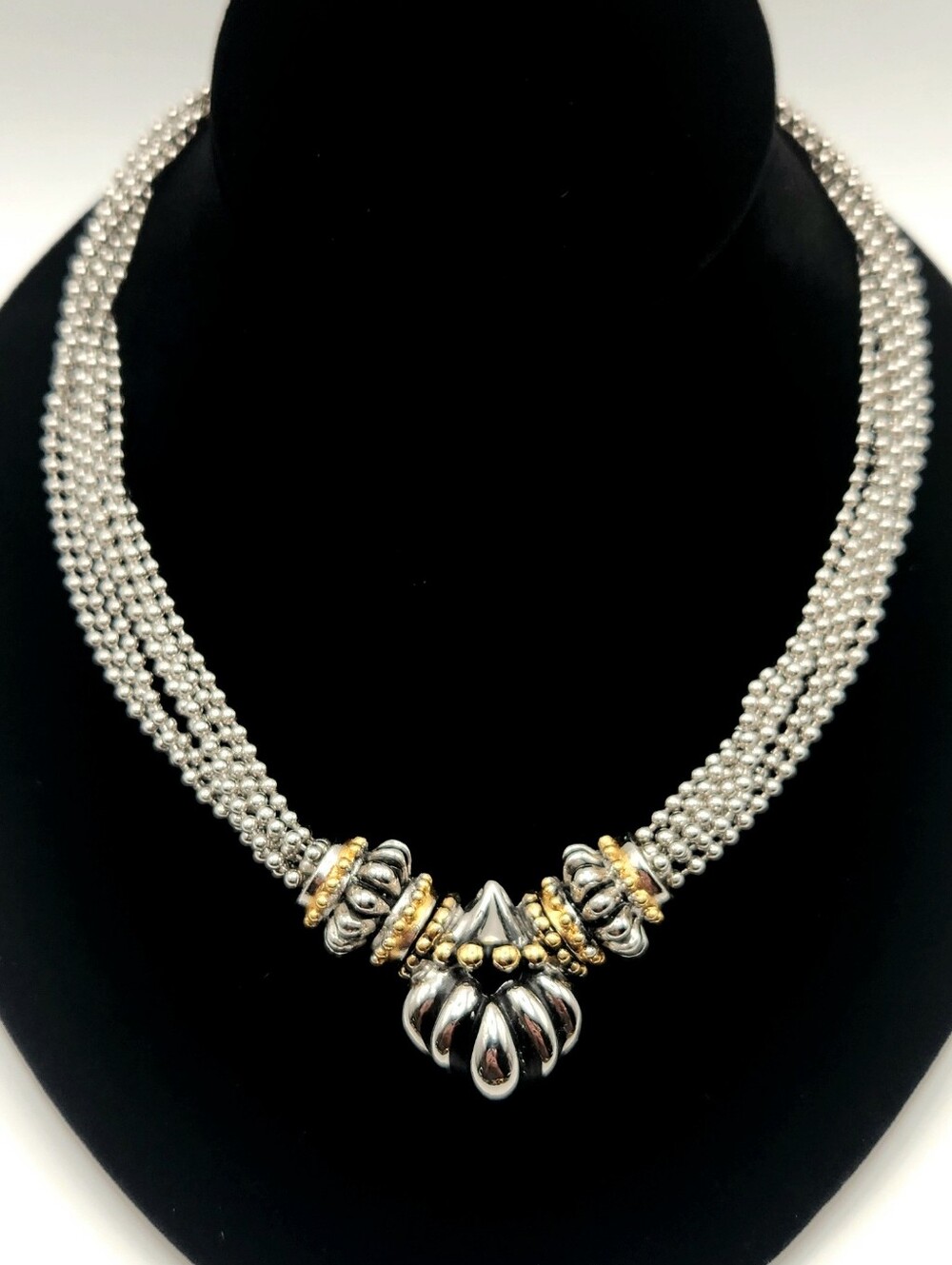 Vintage Silver Tone Multi Strand Caviar Choker Necklace Bold Statement Chunky